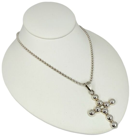 Taxco Mexico Cross Pendant Necklace 16" 925 Sterling Silver Christian Ball - Picture 6 of 13